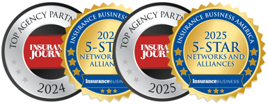 insurance journal top agency partnership awards for 2024 and 2025and Insurance business america 5 star network awards for 2024 and 2025
